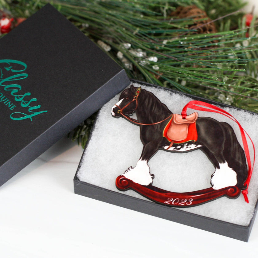 Classy Equine - 2024 Black Blagdon Gypsy Rocking Horse Christmas Ornament with box
