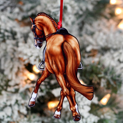 Classy Equine - Chestnut Half Pass Dressage Horse Ornament hanging