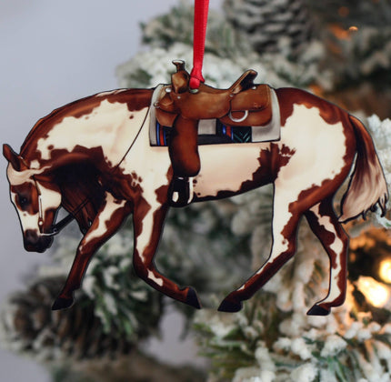 Classy Equine - Chestnut Overo Western Riding Ranch Horse Christmas Ornament hanging