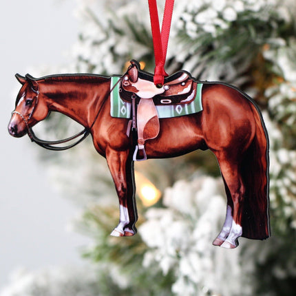 Classy Equine - Chestnut Western Quarter Horse Ornament hanging