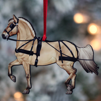 Classy Equine - Fjord Horse Ornament - Red Dun Driving Horse hanging on tree