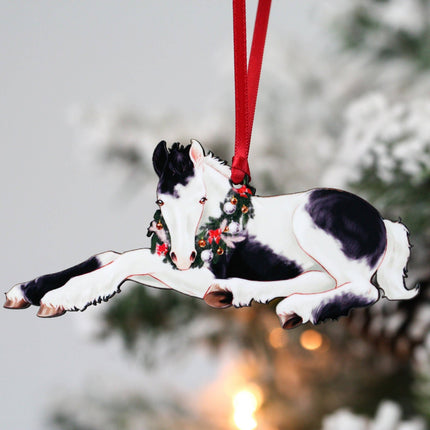 Classy Equine - Gypsy Vanner Horse Christmas Ornament - Gypsy Foal II hanging on a tree