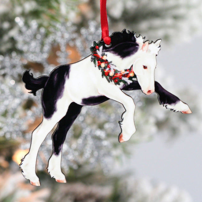 Classy Equine - Gypsy Vanner Horse Christmas Ornament - Gypsy Foal IV hanging from the tree