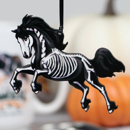 Classy Equine - Halloween Horse Ornament - Black Friesian Skeleton hanging on a string