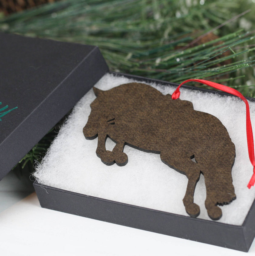 Classy Equine - Hunter Jumper Horse Christmas Ornament - Black Sport Horse back view