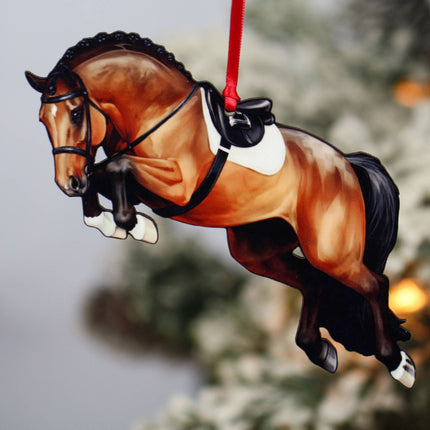 Classy Equine - Jumping Horse Ornament - Bay Hunter with string