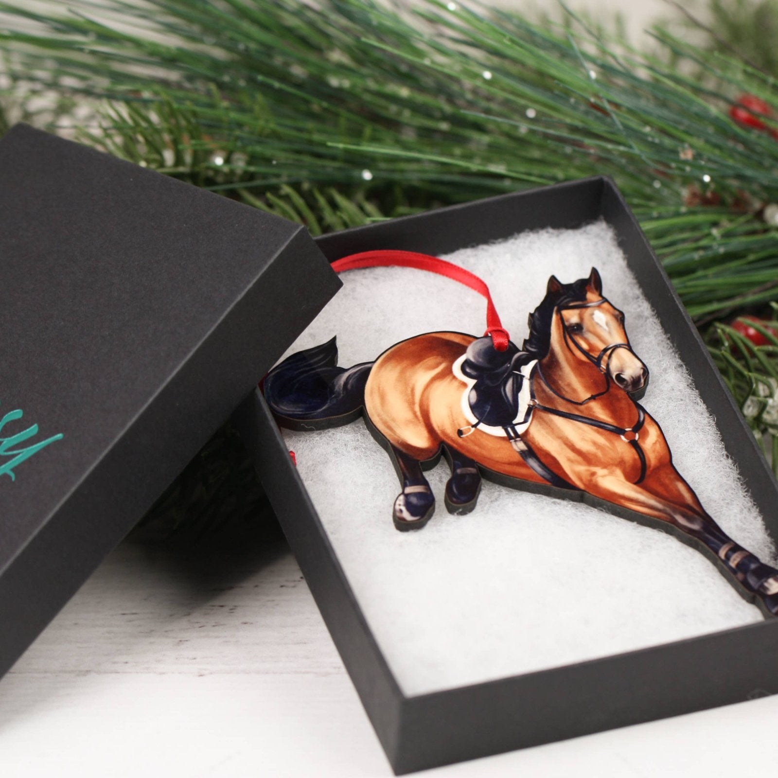 Classy Equine - Jumping Horse Ornament - Bay Hunter Jumper Gift Box