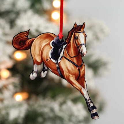 Classy Equine - Jumping Horse Ornament - Chestnut Hunter Jumper on String