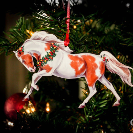 Classy Equine - Pinto Horse Christmas Ornament - Chestnut and White Tobiano Horse hanging