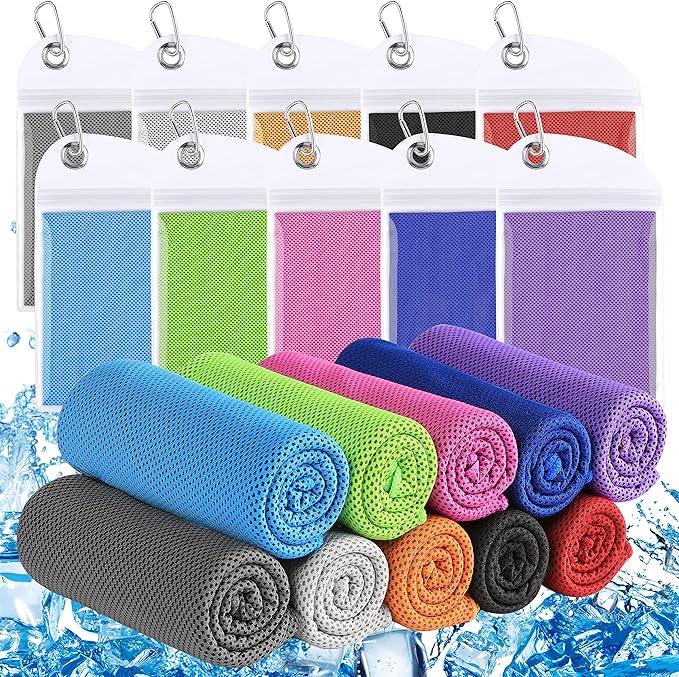 Cooling Towels for Neck and Face showing 10 assorted colors 