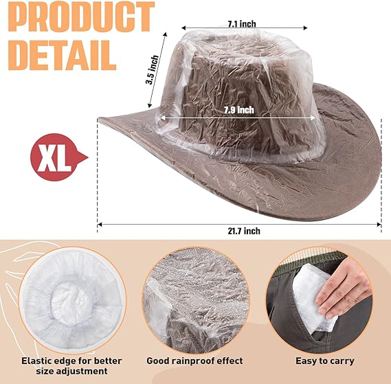 Cowboy Dust and Rain Hat Cover showing measurements and detail in text