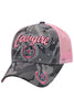 Cowgirl Horseshoe Bling Camo Curved Bill Baseball Cap Grey and pink