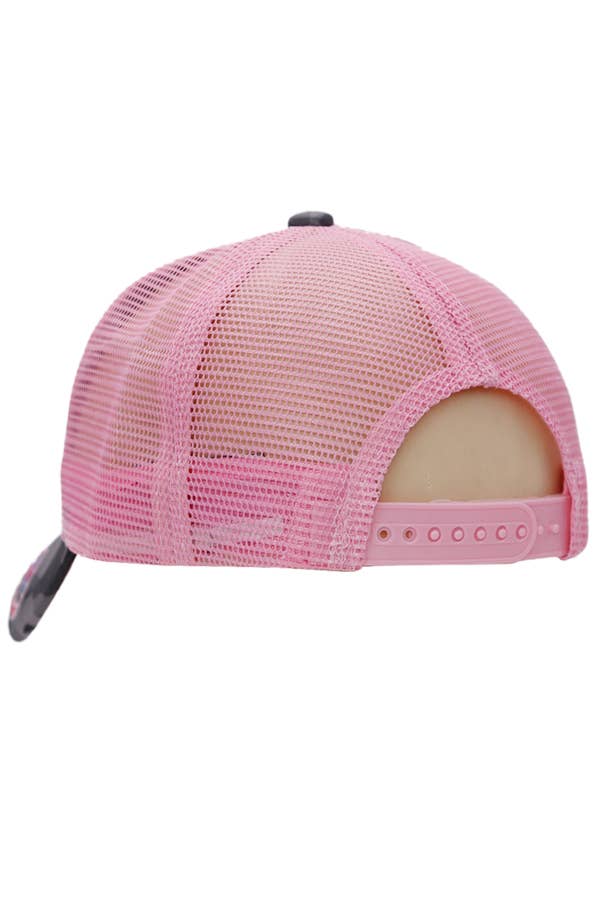 Cowgirl Horseshoe Bling Camo Curved Bill Baseball Cap back view 