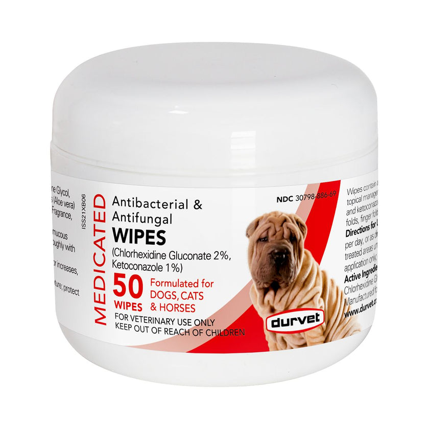 DURVET Medicated Antibacterial & Antifungal Wipes containing 50 wipes

