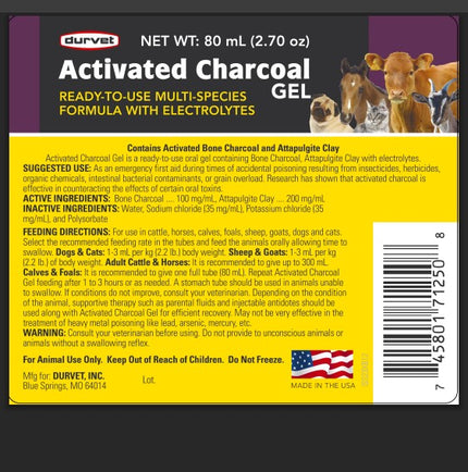 DURVET Activated Charcoal Gel 80ml syringe label