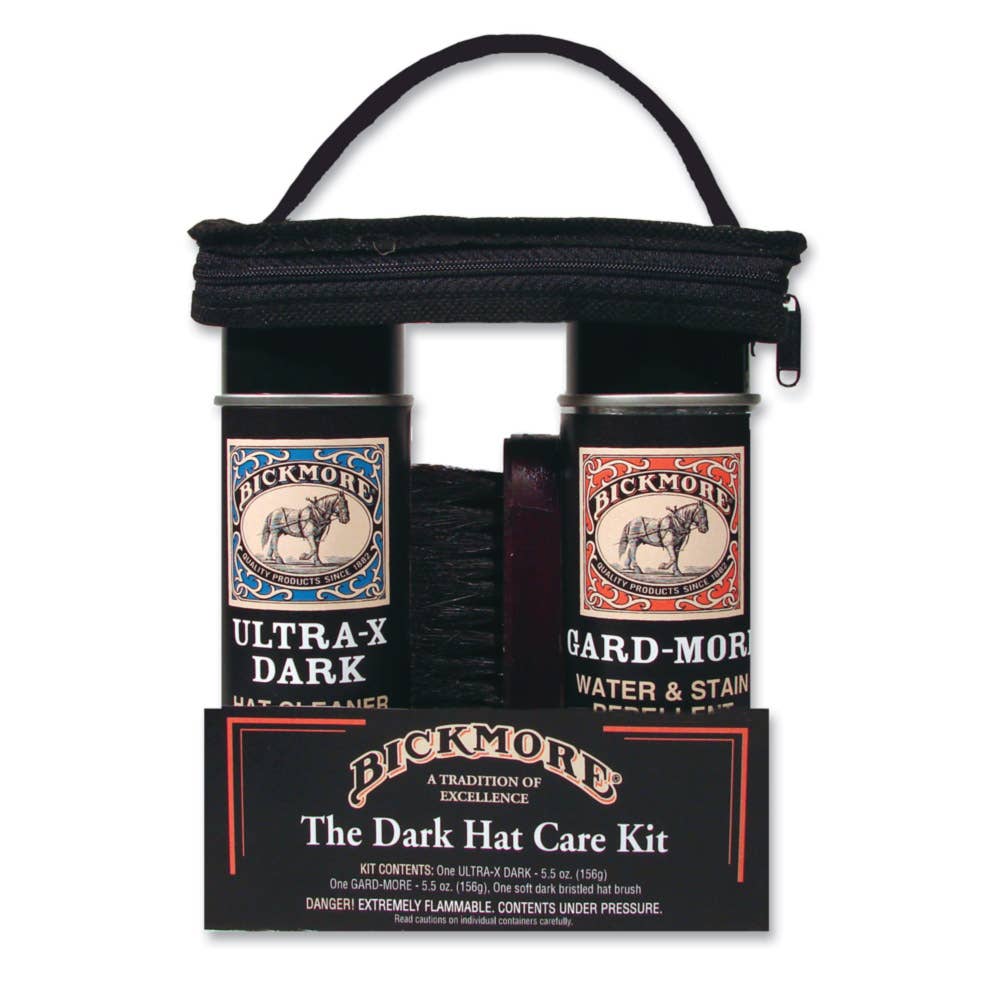 Bickmore dark hat care kit with two bottles and a black carrying case 