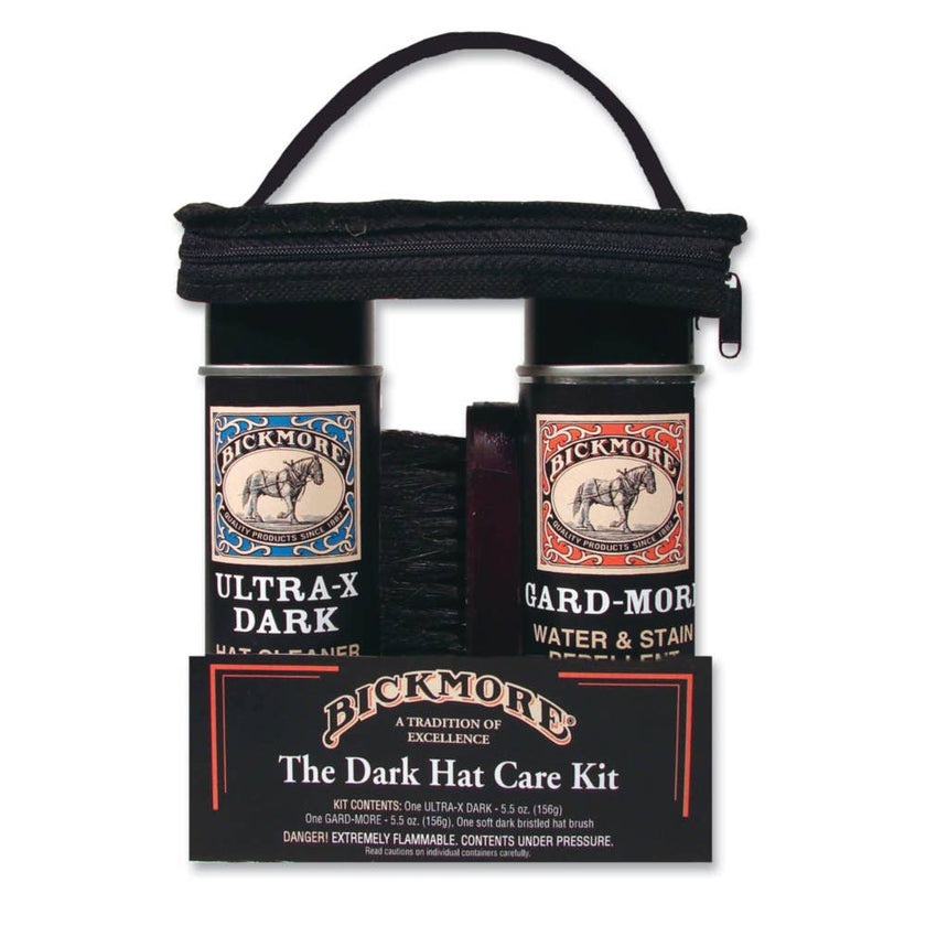Bickmore dark hat care kit with two bottles and a black carrying case 