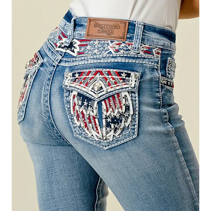 Denim Zone U.S.A. - WF-320 Flare Embroidered Stretchy Women's Bling Jeans By Westfield Eagle back detail