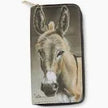 Donkey Clutch Wallet - A zippered clutch wallet featuring an image of a donkey on the front.
