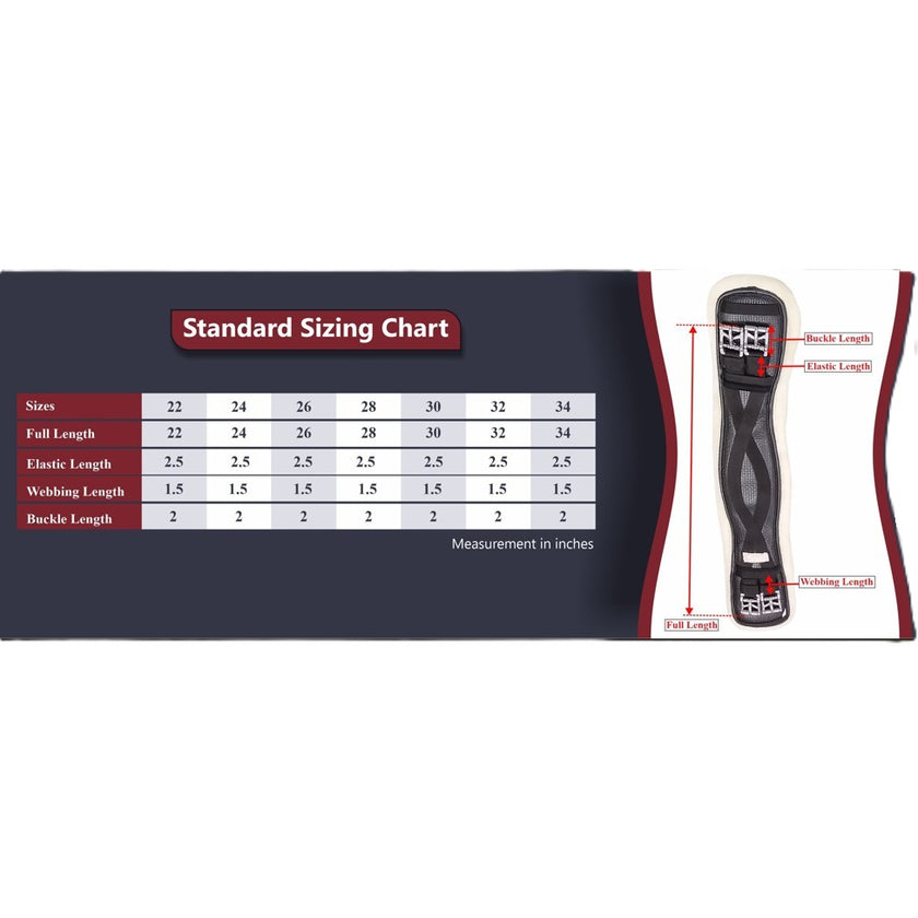 Léttia® Dressage Sherpa Fleece Clik Girth detailed sizing instructions.