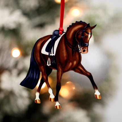 Dressage Horse Christmas Ornament -  Bay Half Pass Dressage hanging