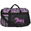 AWST Int “Lila” Galloping Horse Patterned Duffle Bag with Mauve Horse on front