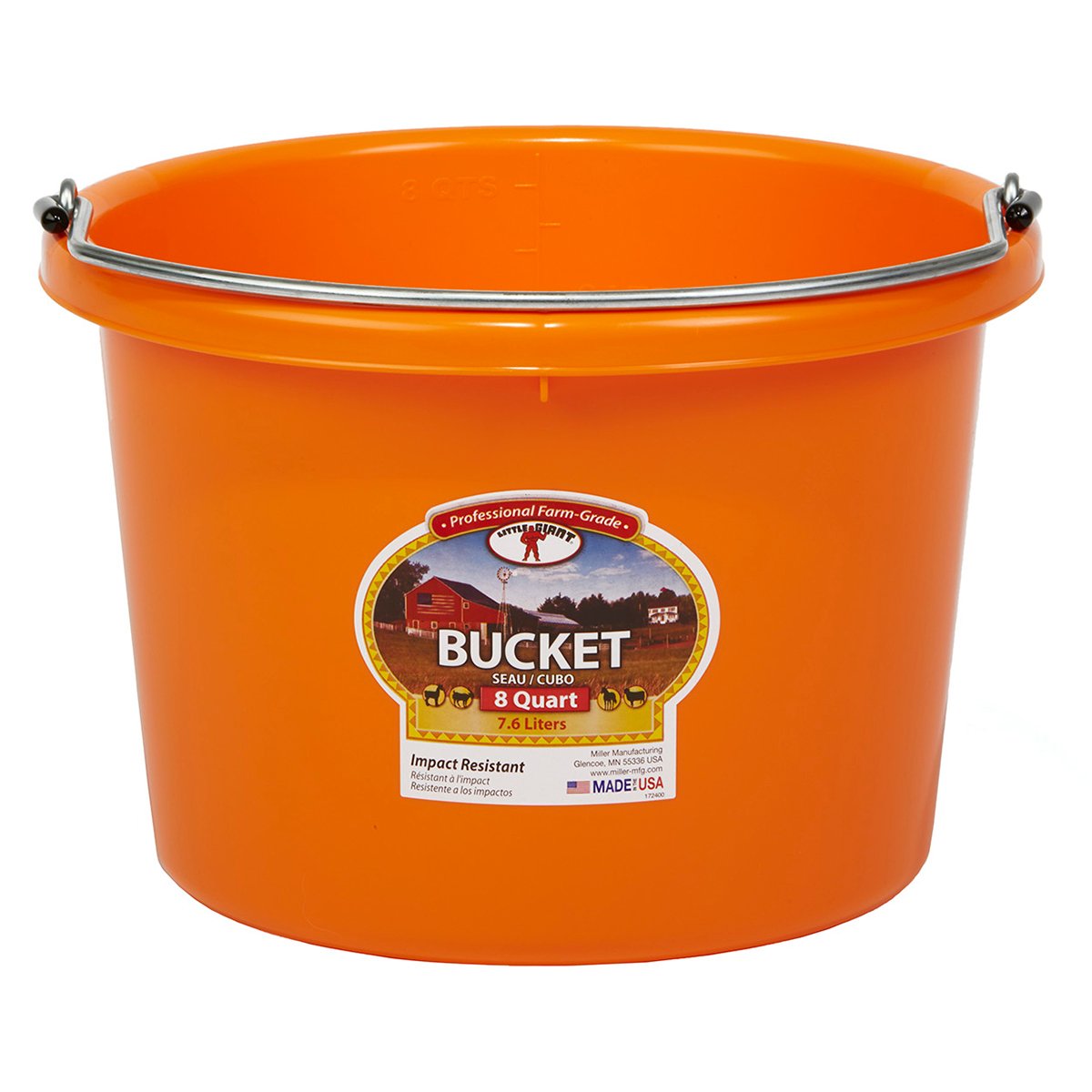 DuraFlex Plastic Bucket - 8 Quart Orange