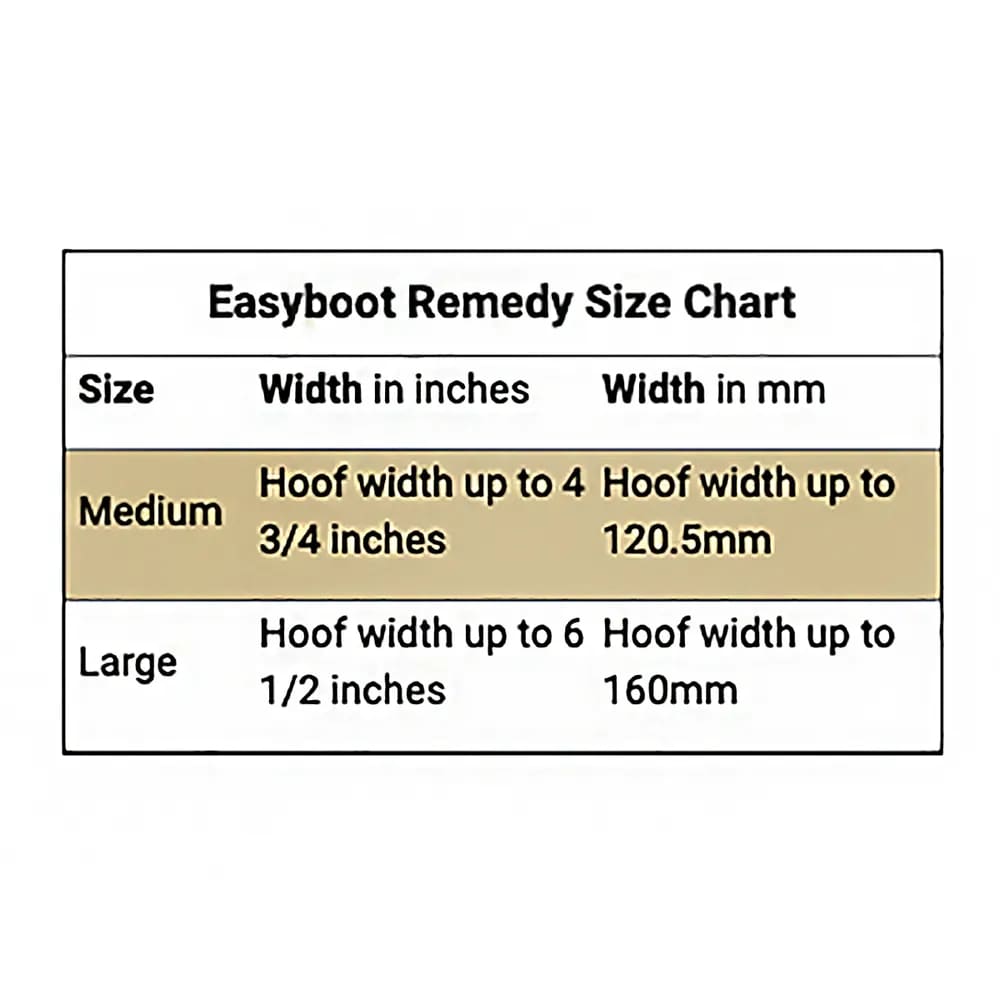 Easyboot Remedy Horse Boot Size Chart