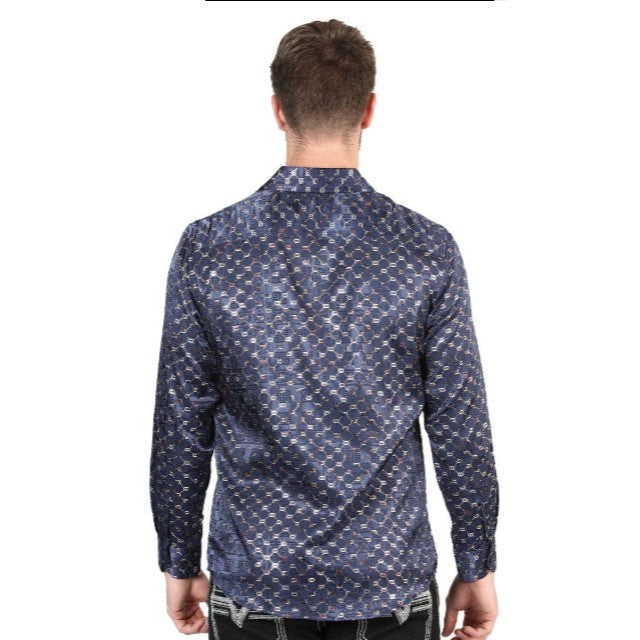 El General Western Wear - Men's Casual Long-Sleeve Shirt Back Navy / Gold print