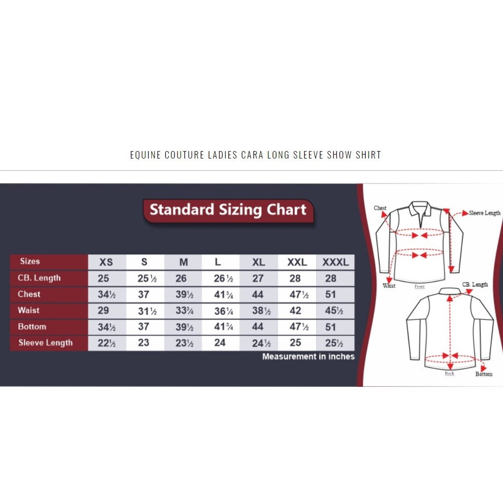 Equine Couture Ladies Cara Long Sleeve Show Shirt size chart