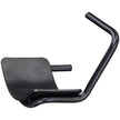 A single black one-handed jump cup for horses, with a curved design and a flat base to fit on 4x4 posts.