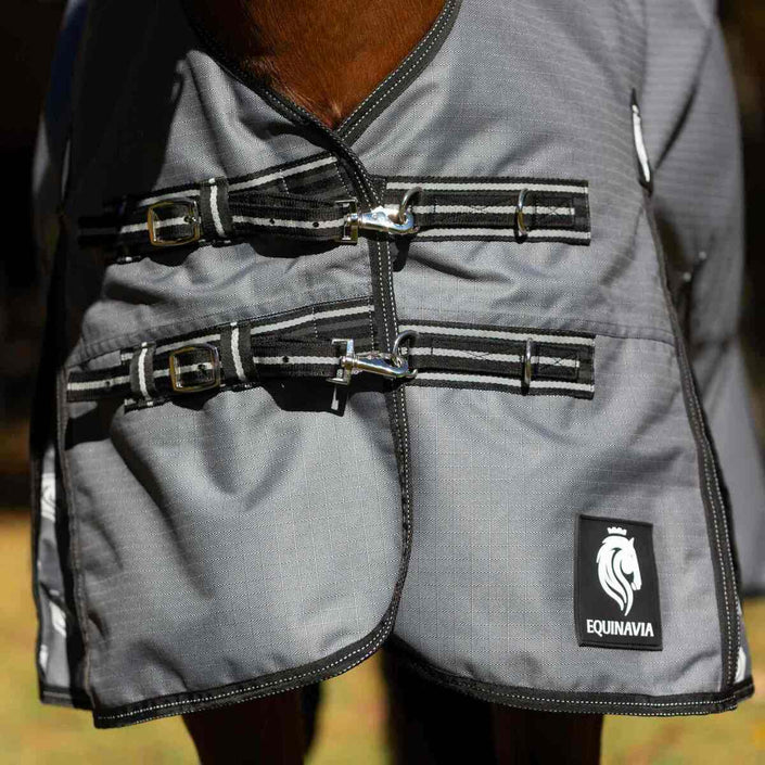 Equinavia Arktis Regular Neck Turnout Sheet - Carbon Gray Front Closure view.