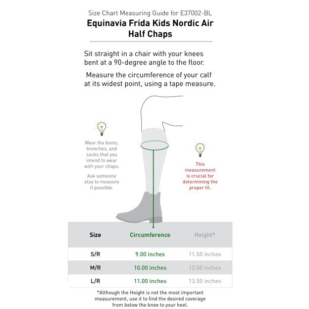 Equinavia Frida Kids NordicAir™ Half Chaps Size Chart