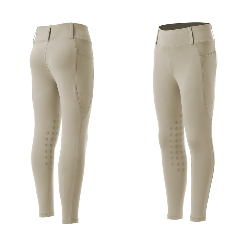 Equinavia Classic Kids Knee Patch Riding Tights Tan front and back view