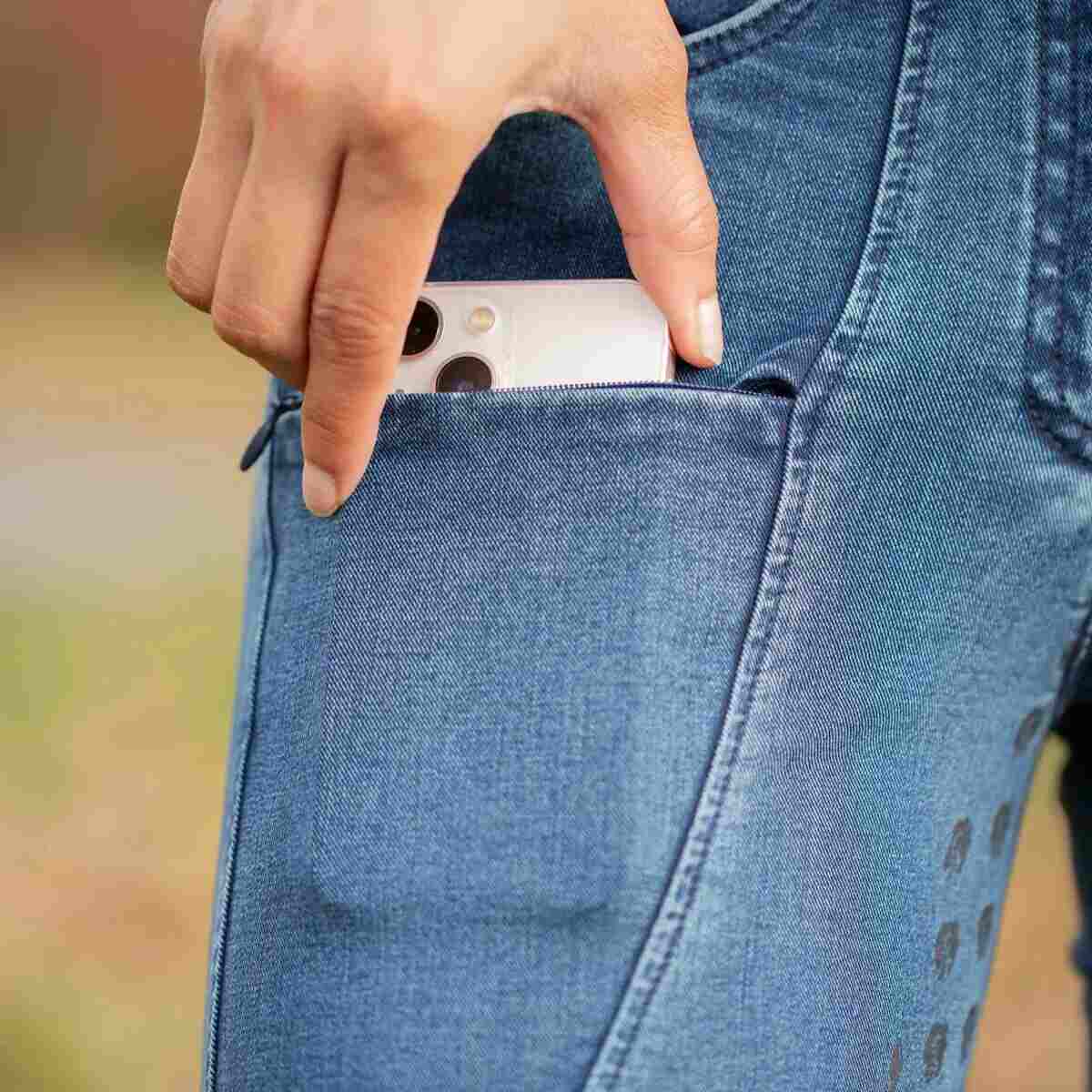 Equinavia Helena Womens Denim Full Seat Breeches phone pocket detail