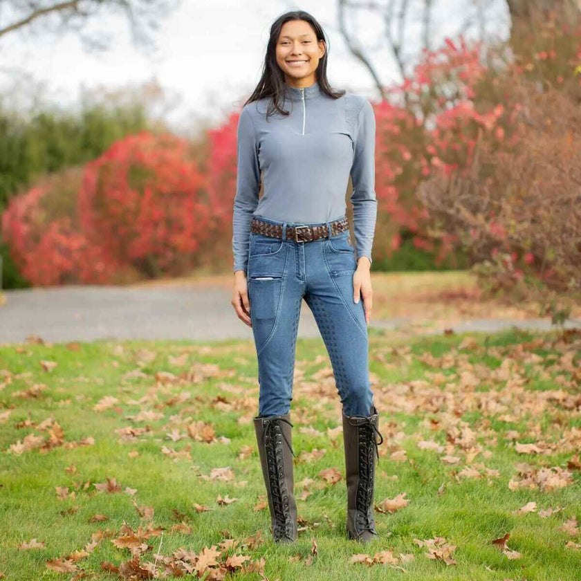Equinavia Helena Womens Denim Full Seat Breeches on model 