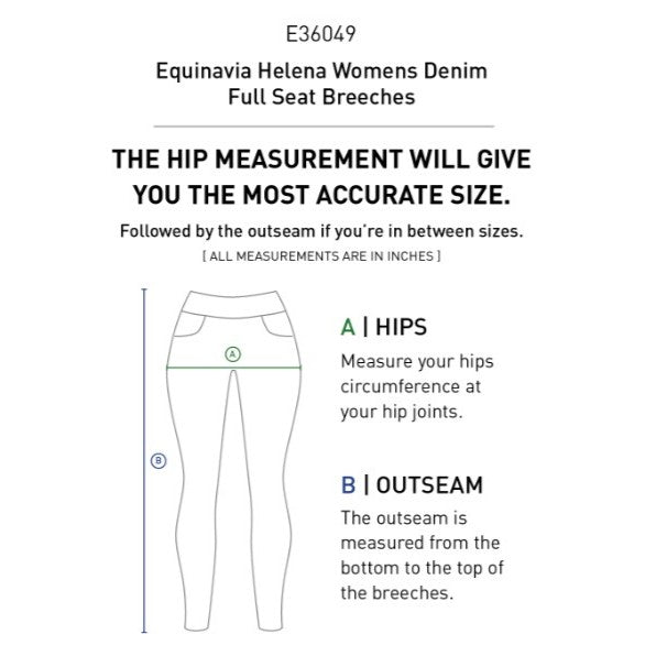 Equinavia Helena Womens Denim Full Seat Breeches size chart