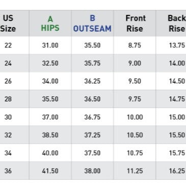 Equinavia Helena Womens Denim Full Seat Breeches size chart details