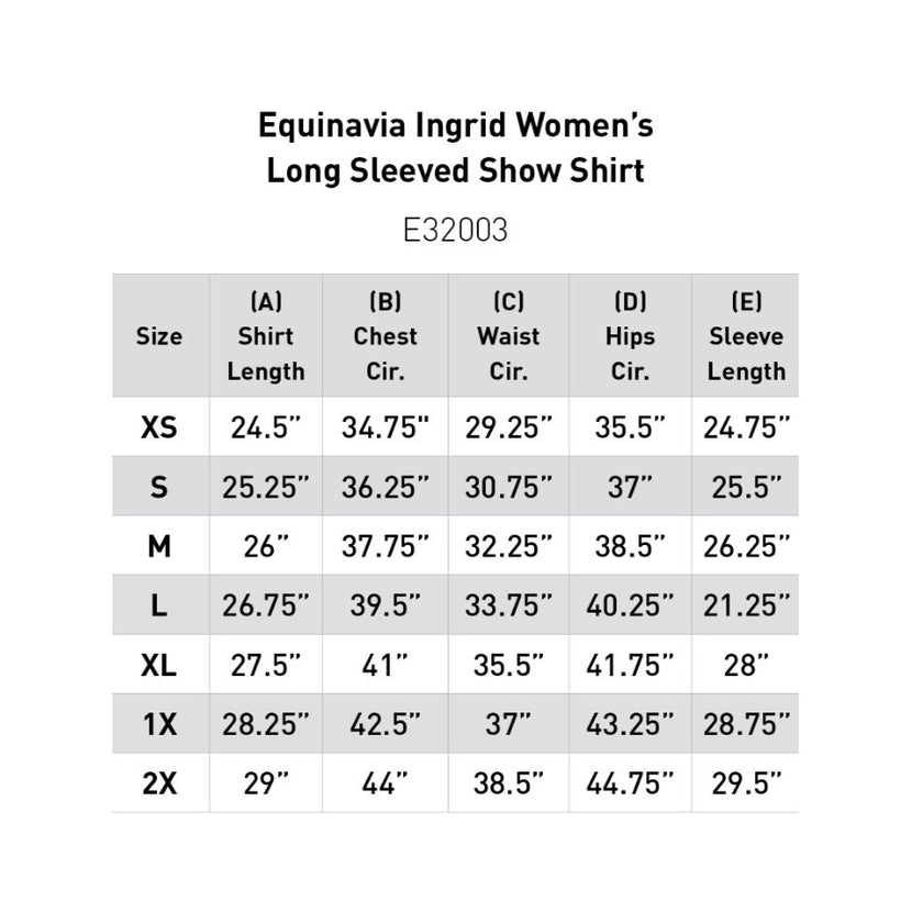 Equinavia Ingrid Women's Long Sleeved Show Shirt Size Chart