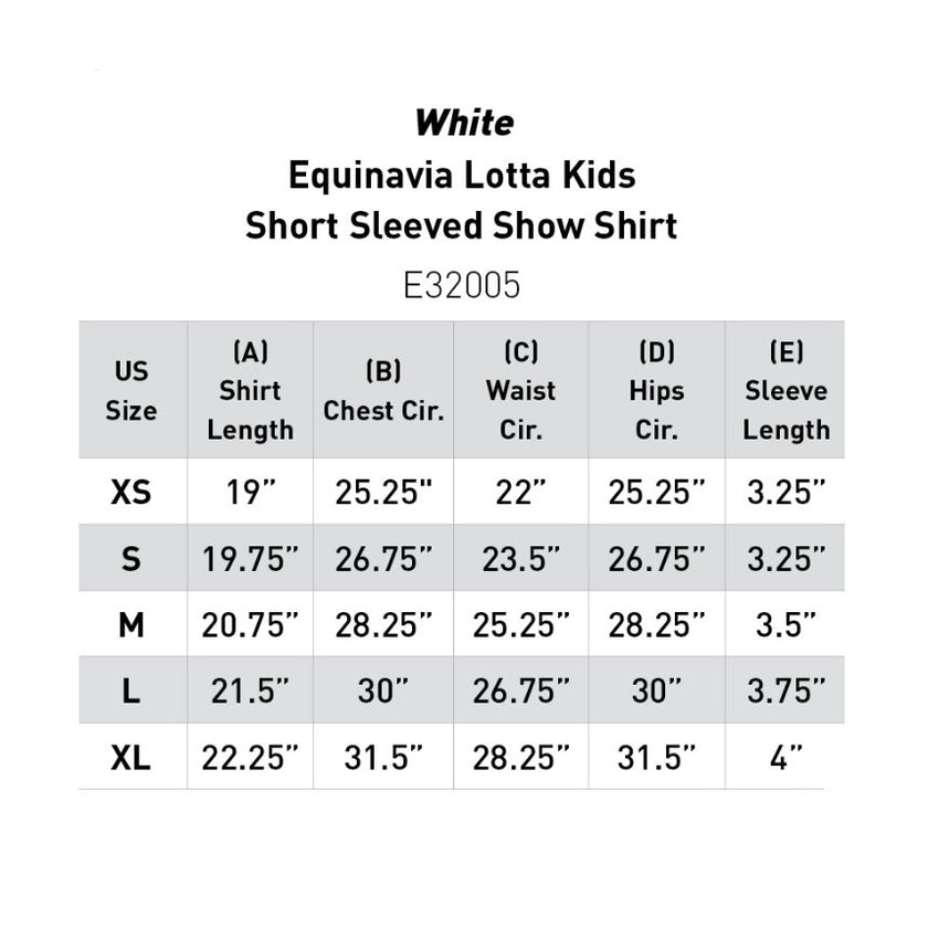 Equinavia Lotta Kid's Short Sleeved Show Shirt Size Chart