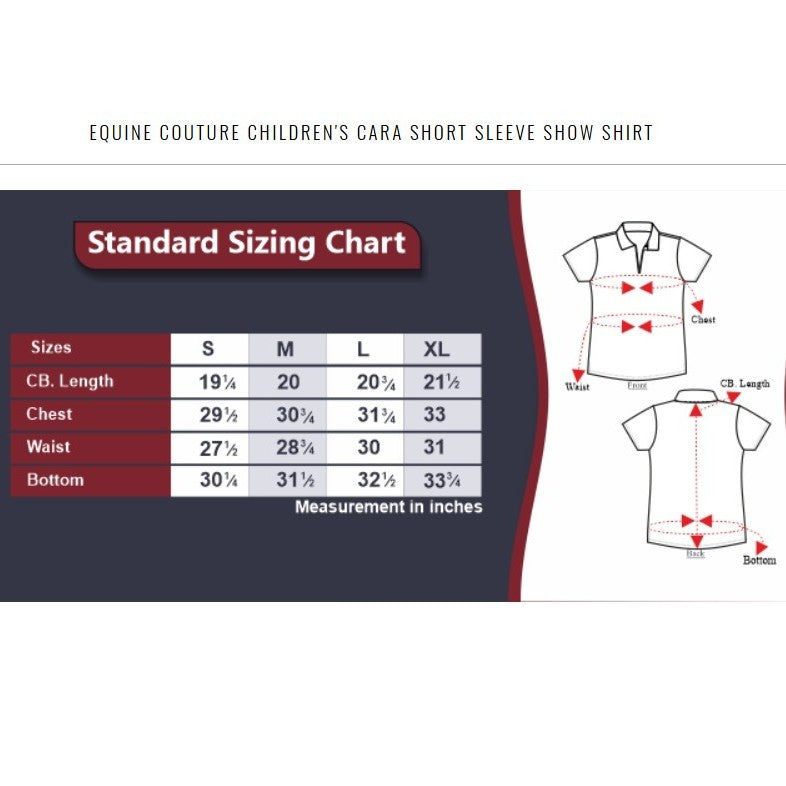 Equine Couture Children's Cara Short Sleeve Show Shirt Size Guide