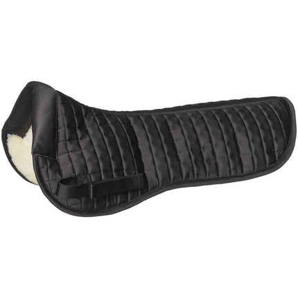 A black Equitare Fleece Bottom Half Pad with fleece bottom and billet loops, designed for under saddle comfort.