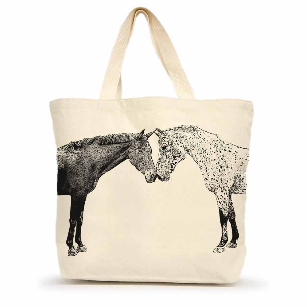 Eric & Christopher - Kissing Horses Large Tote front with heads and front legs of horses