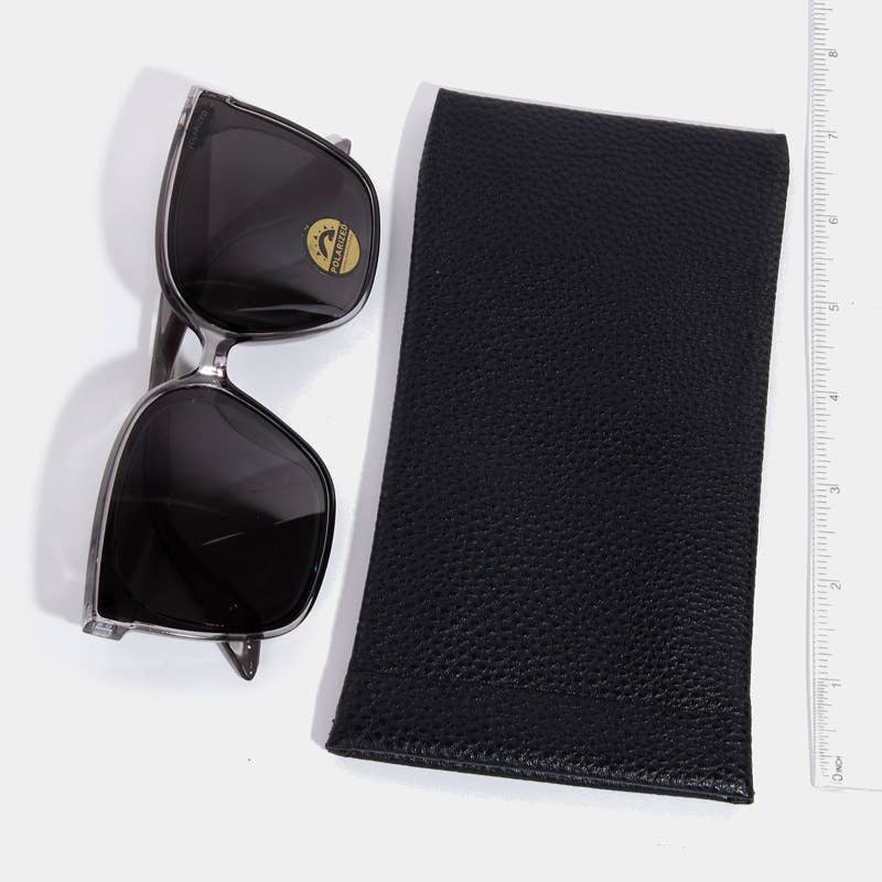 Faux Leather Sunglasses Sleeve shows measurements