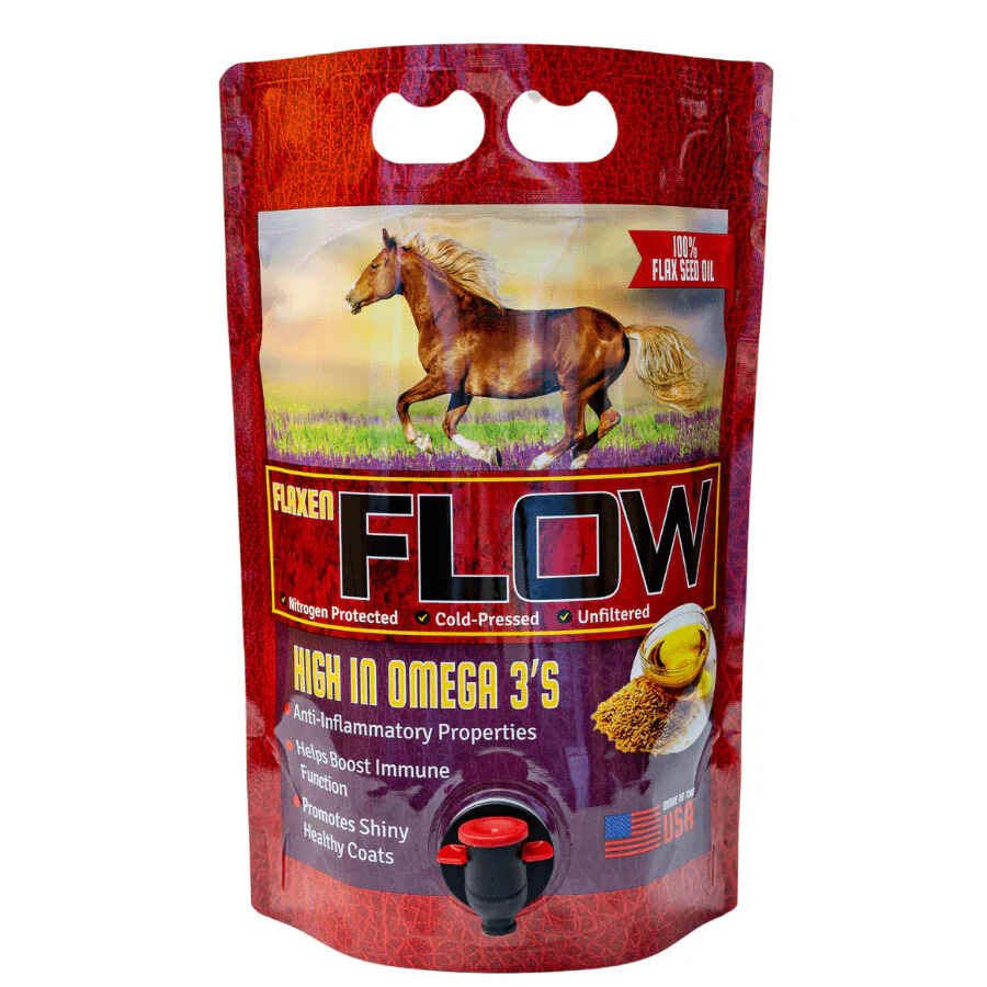 Horse Guard Flaxen Flow 3 Liter bag with pour spout at the bottom of the bag.
