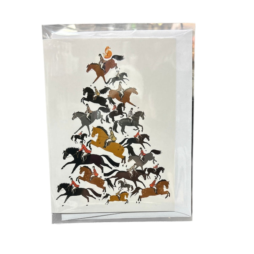 Horse Christmas Card - Fox Hunters shaped in a tree