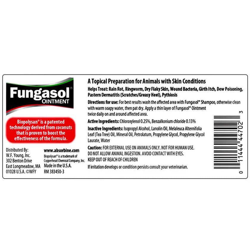 Fungasol Ointment 13 oz label with details