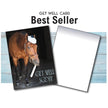 Get Well Card - Horse & Thermometer with a horse illustration and 'Get Well Soon!' text on a wooden surface.