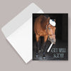 Get Well Card - Horse & Thermometer with a horse and 'Get Well Soon!' text on a gray background