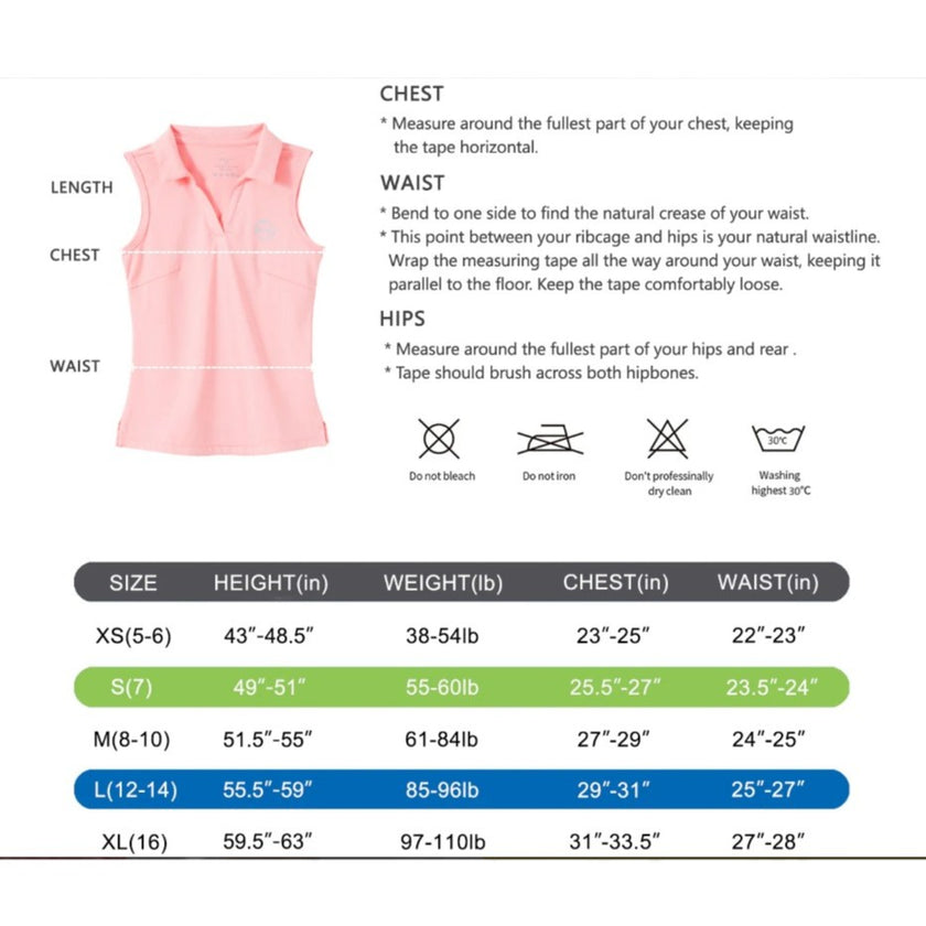 Girls' UPF 50+ Sleeveless Sun Shirt Size Guide